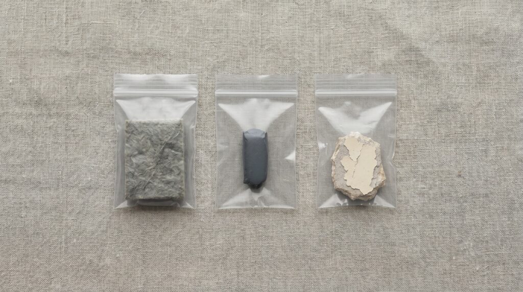 Olika provtyper för byggnadsmaterial — asbest, PCB och tungmetaller